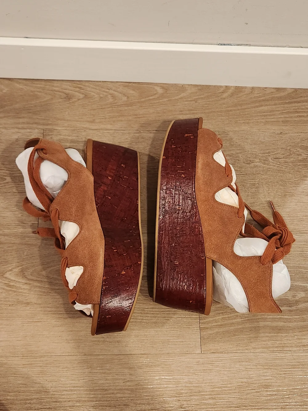 NEW See By Chloe Liana Suede Gladiator Ankle Wrap Platform Wedge Sandals Size 8